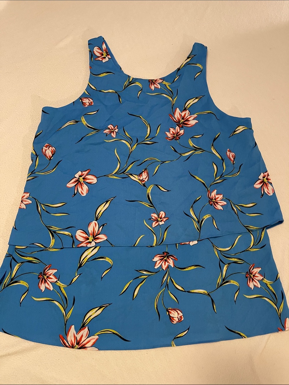 cooper & ella Blue Floral Layered Tank Top with Pink Flowers